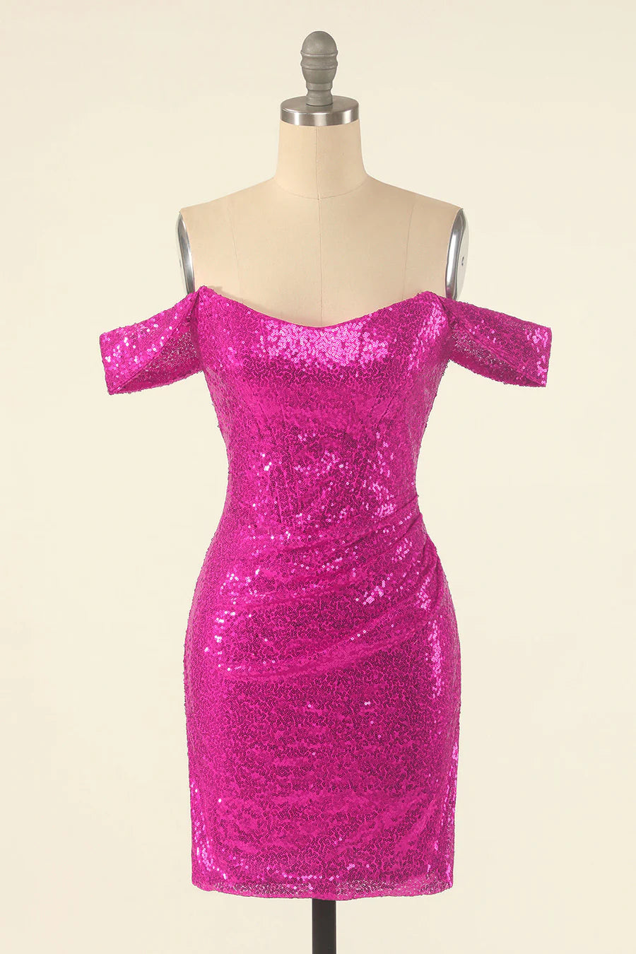 Fuchsia Off the Shoulder Sequin Party Mini Dress Bodycon Party Dresses