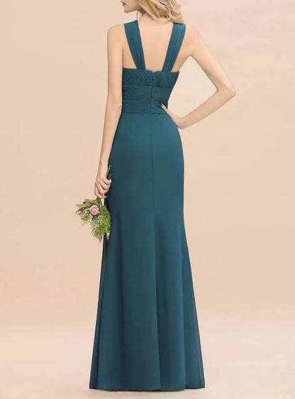 A-Line Round Neck Sleeveless Floor-Length Dress Bridesmaid Dresses