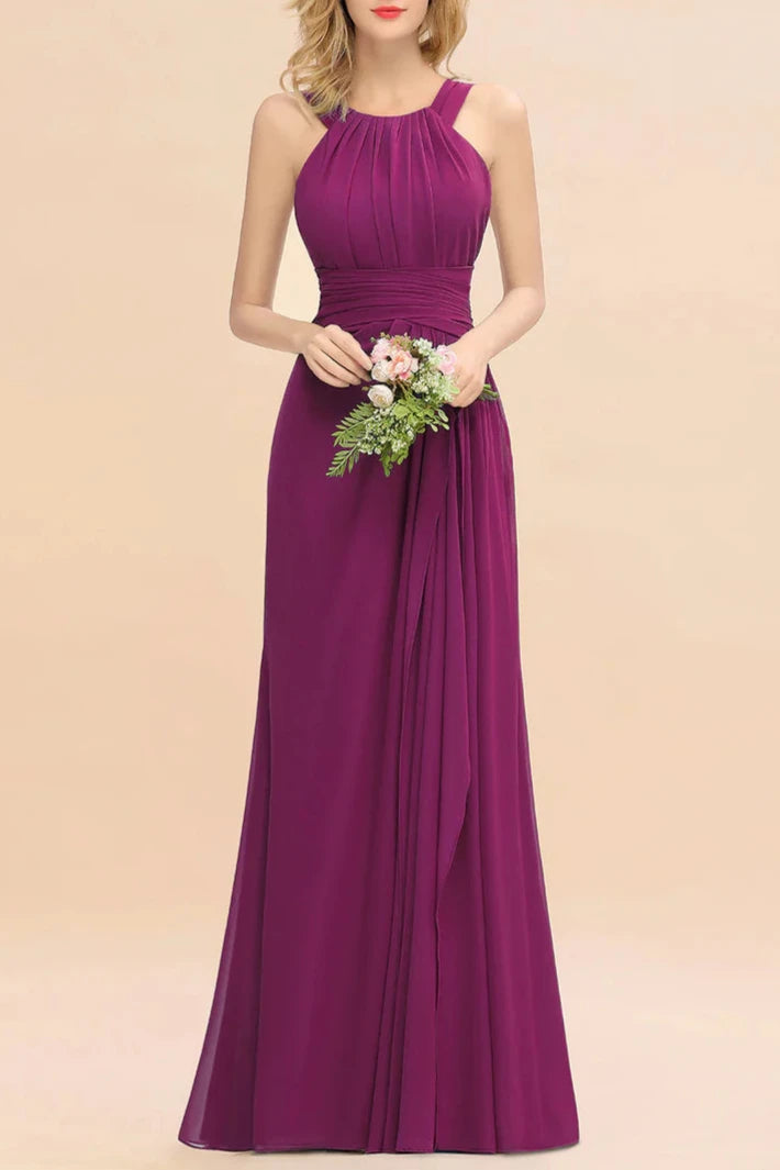 A-Line Round Neck Sleeveless Floor-Length Dress Bridesmaid Dresses