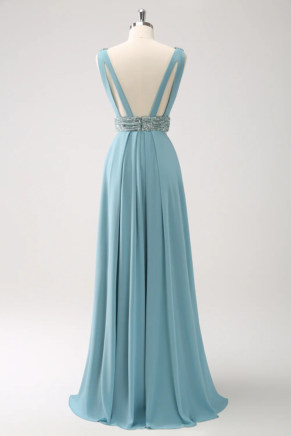 V Neck A-Line Sequins Chiffon Long Bridesmaid Dress