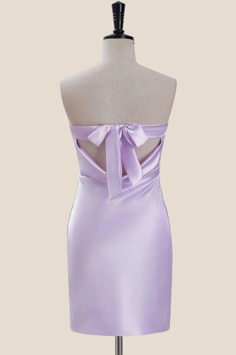 Strapless Lavender Satin Tight Short Dress Homecoming Dress Party Dresses