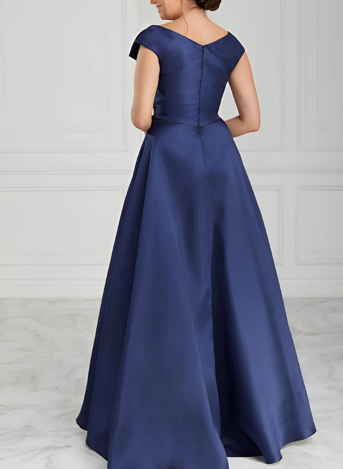 A-Line V-Neck Satin Long Mother Of The Bride Dresses With Ruched