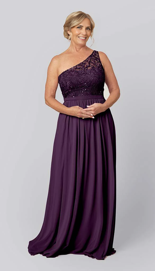 One-Shoulder Chiffon Mother of the Bride Dresse Beaded Long Dress