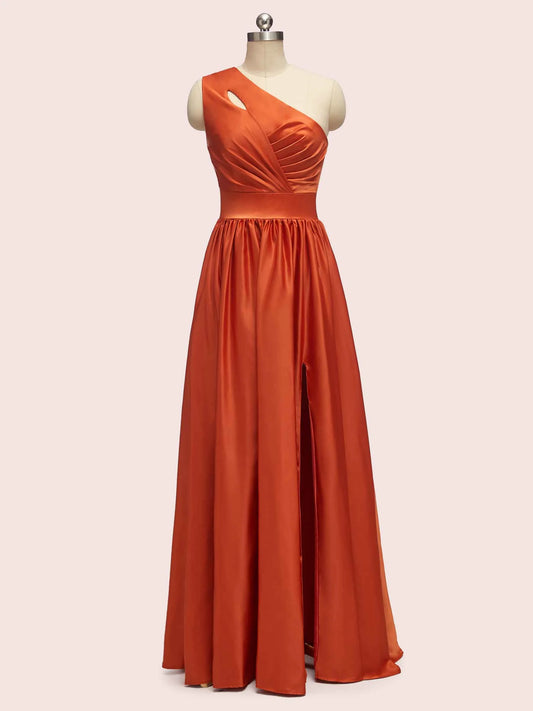 Elegant One Shoulder A-Line Long Soft Satin Bridesmaid Dresses Online