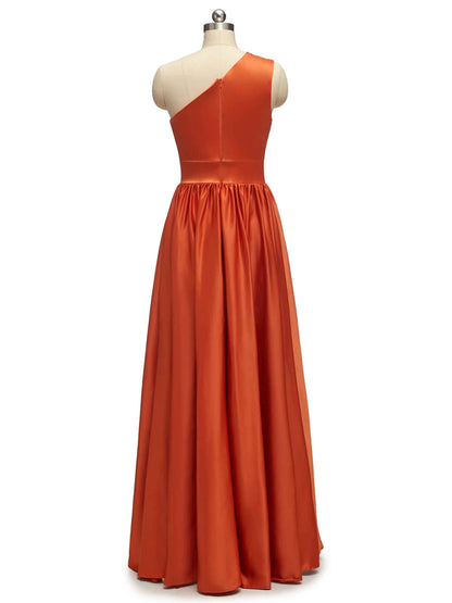 Elegant One Shoulder A-Line Long Soft Satin Bridesmaid Dresses Online