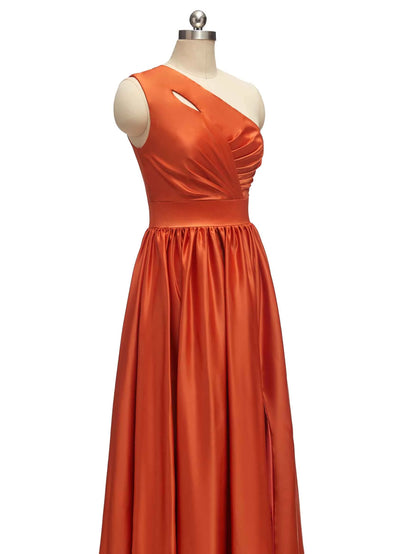 Elegant One Shoulder A-Line Long Soft Satin Bridesmaid Dresses Online