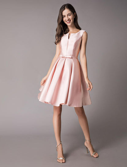 Cute A-Line Satin Cocktail Dresses Formal Sleeveless Short Prom Dress