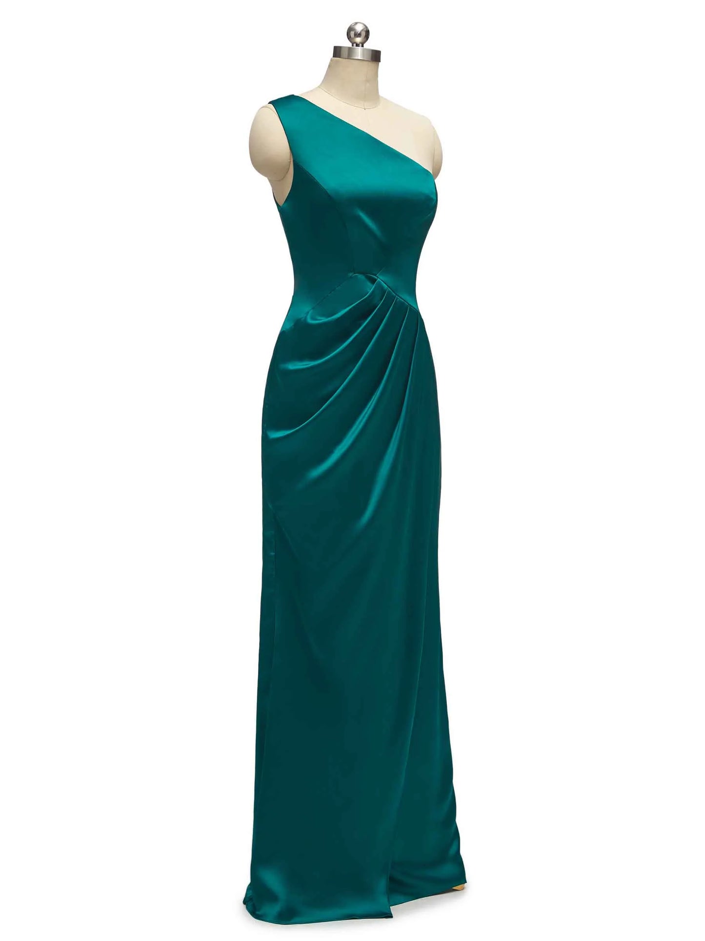 Elegant One Shoulder Long Soft Satin Mermaid Bridesmaid Dresses With Slit