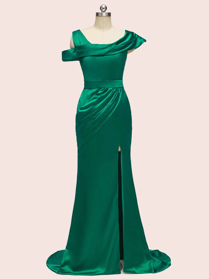 Sexy Side Slit Mermaid Long Soft Satin Bridesmaid Dresses Online