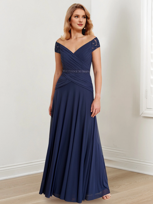 A-shaped princess with bare shoulders and mother of the bride dress