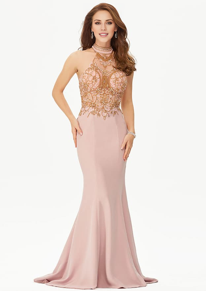 Mermaid Halter Sleeveless Evening Dress Sweep Train Prom Dress With Beading Rhinestone