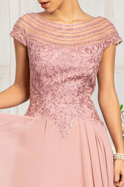 Embellished Cap Sleeve Floor-length Chiffon Mother of the Bride Dresse