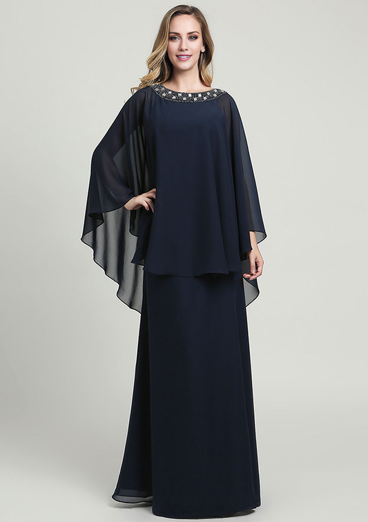 A-line Mother of the Bride Dress Scoop Neck 3/4 Sleeve With Beading Sequins