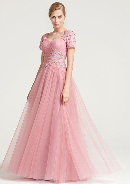 A-line/Princess Sweetheart Long Tulle Mother of the Bride Dress With Pleated Appliqued