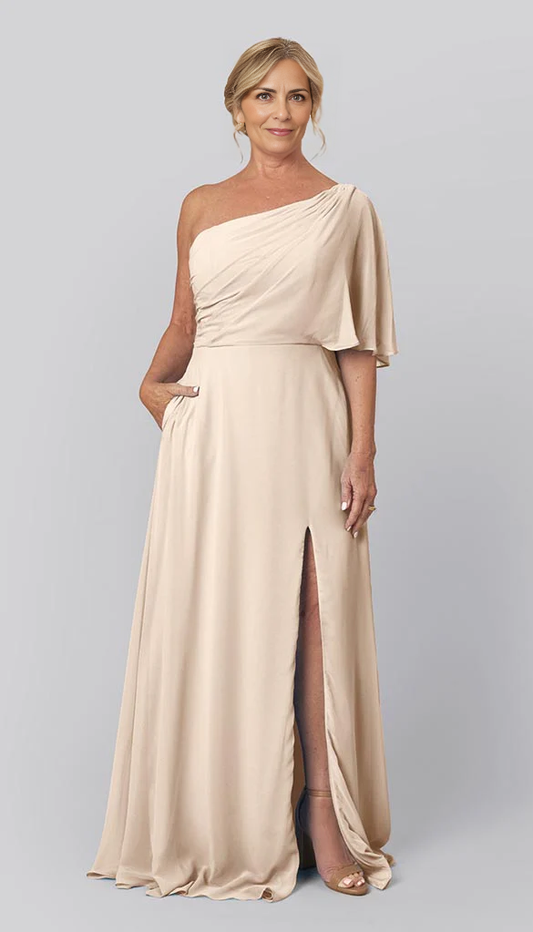 One-Shoulder Chiffon Mother of the Bride Dresses With Slit