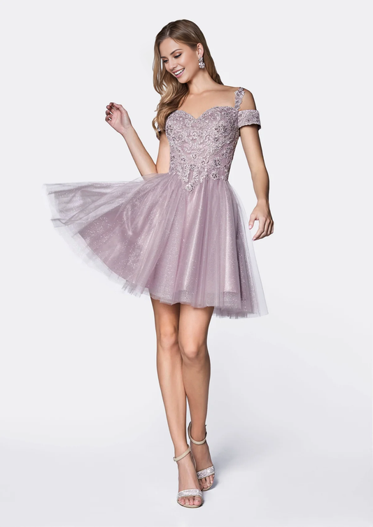 Sparkling Short Corset Dress Cocktail Dress Cute A-Line Lace Tulle Dress