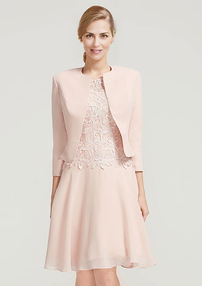 A-line Knee-Length Chiffon Lace Mother of the Bride Dress With Lace Jacket