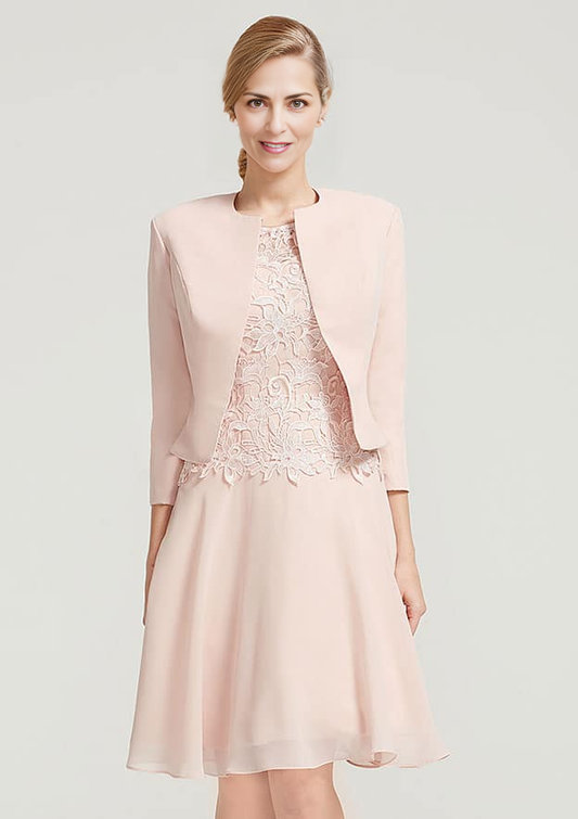 A-line Knee-Length Chiffon Lace Mother of the Bride Dress With Lace Jacket