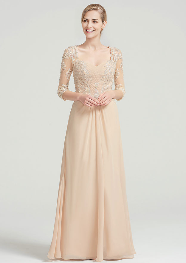 A-line/Princess Sweetheart  Long/Floor-Length Chiffon Dress With Pleated Appliqued