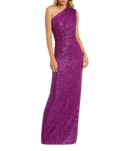 Sequin Ruched One Shoulder Gown Sheath Wedding Guest Party Dresses