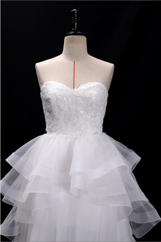 Sequins Lace Strapless Ruffled Ballgown Wedding Dress With Train