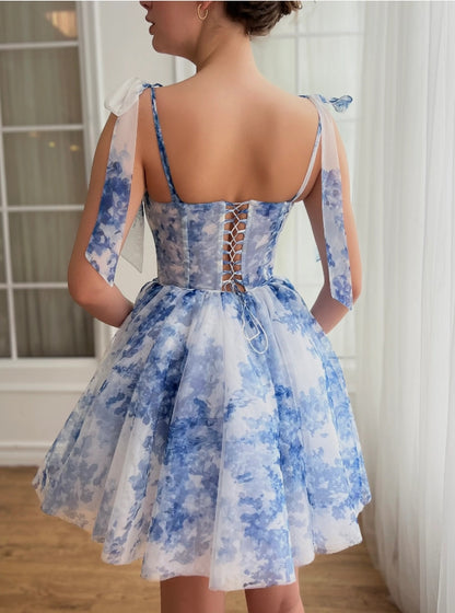 Cute A-Line Sky Blue Corset Sweetheart Mini Dress Homecoming Dress