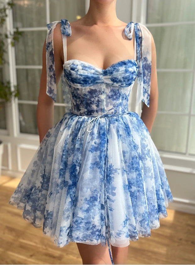 Cute A-Line Sky Blue Corset Sweetheart Mini Dress Homecoming Dress