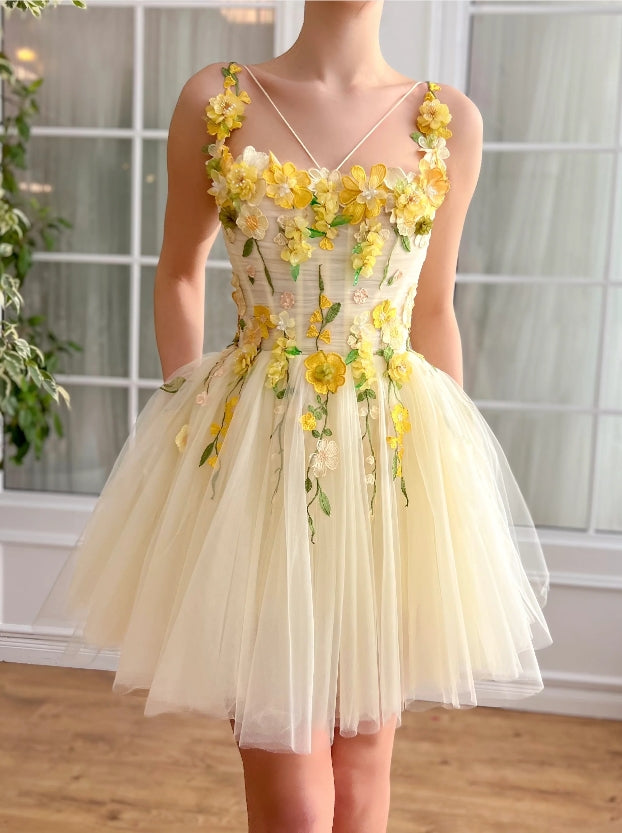 Cute A-Line Tulle Daisy Sunshine Mini Dress Mini Dress Homecoming Dress