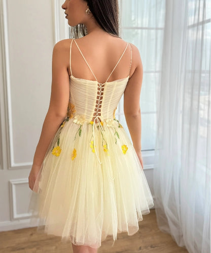 Cute A-Line Tulle Daisy Sunshine Mini Dress Mini Dress Homecoming Dress