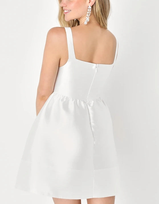 Cute A-Line Bubbly White Taffeta Corset Mini Dress Homecoming Dress