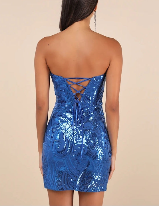 Royal Blue Sequin Strapless Mini Dress Sweetheart Homecoming Dress