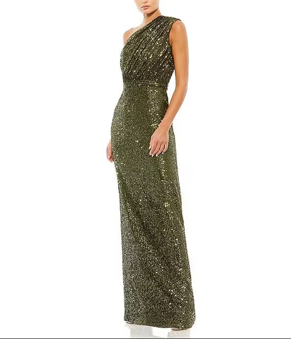 Sequin Ruched One Shoulder Gown Sheath Wedding Guest Party Dresses