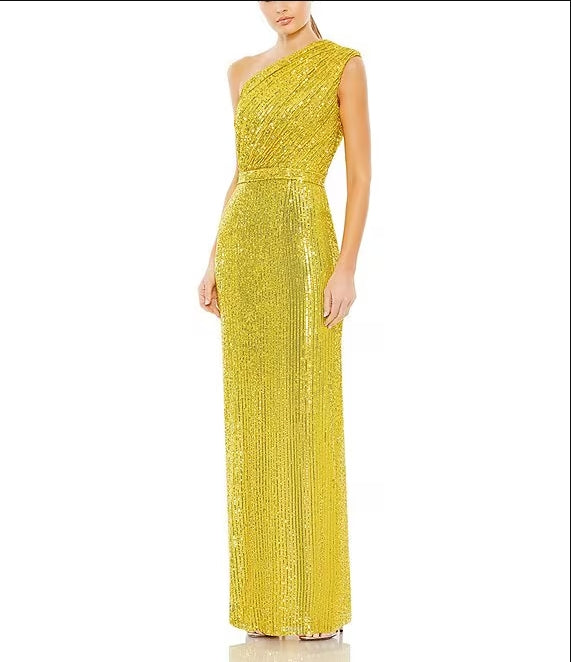 Sequin Ruched One Shoulder Gown Sheath Wedding Guest Party Dresses