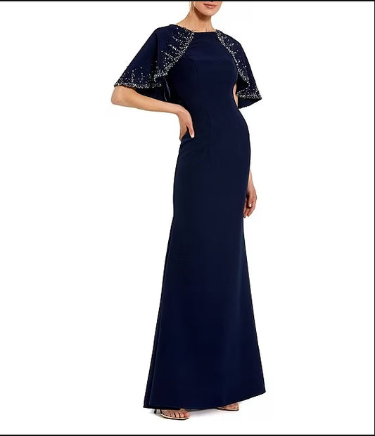 Capelet Crepe A-Line Formal Gown Floor-length Wedding Guest Party Dresses