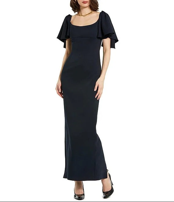 Square Neck Short Ruffle Sleeve Sheath Maxi Dress Wedding Guest Party Dresses