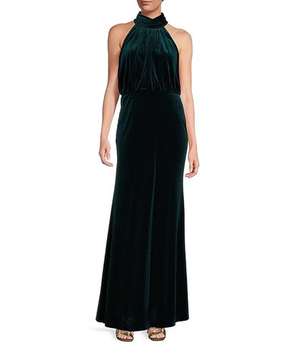 Mock Neck Sleeveless Velvet Gown Mother of the Bride Dresses