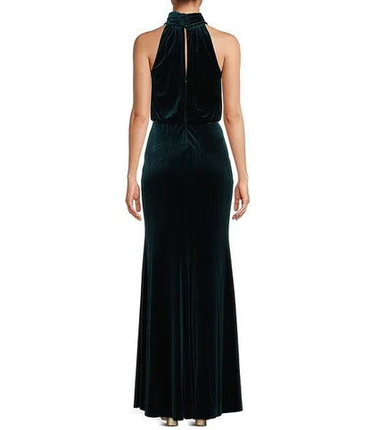 Mock Neck Sleeveless Velvet Gown Mother of the Bride Dresses