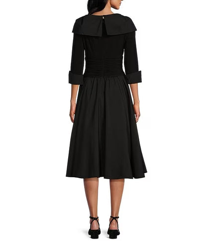 Taffeta 3/4 Sleeve Ruched A-Line Midi Dress Formal Mother of the Bride Dresse