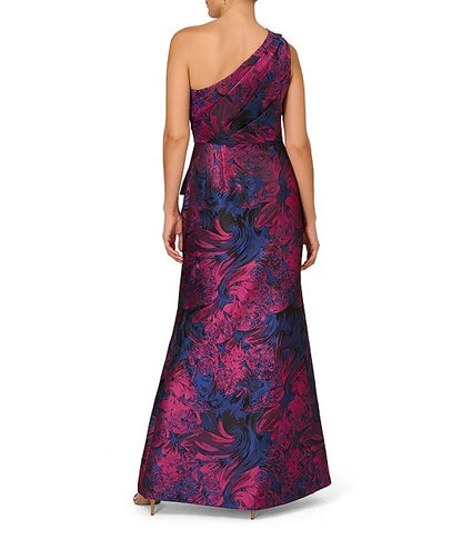 Floral Jacquard One Shoulder Sleeveless Mermaid Gown Mother of the Bride Dresse