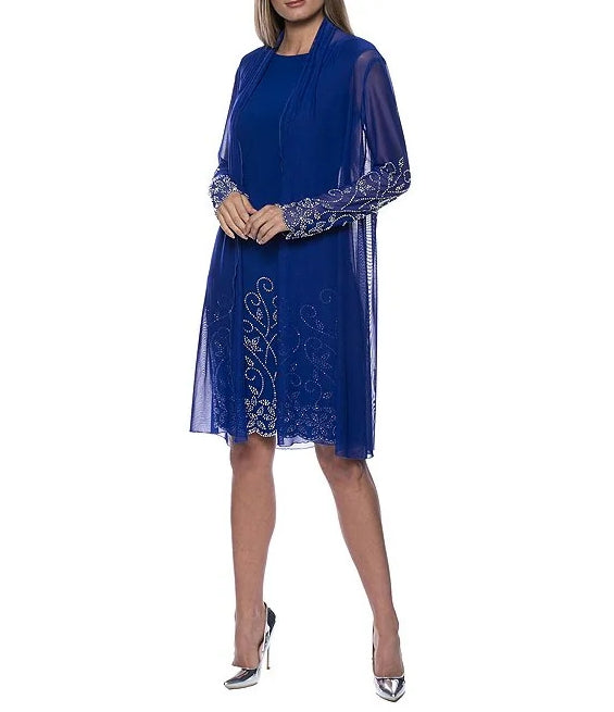 Beaded Long Sleeve Round Neck Two-Piece With Jacket Mother of the Bride Dresse