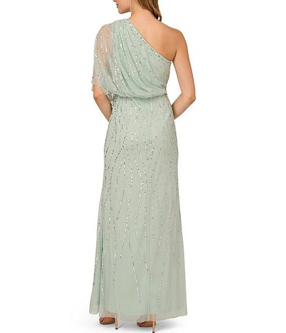 Sequin One Shoulder Illusion Sleeve Dress Sheath Sequins/Sparkling Wedding Guest Party Dresses