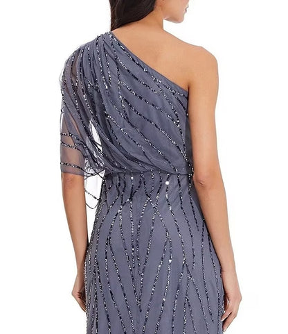 Sequin One Shoulder Illusion Sleeve Dress Sheath Sequins/Sparkling Wedding Guest Party Dresses