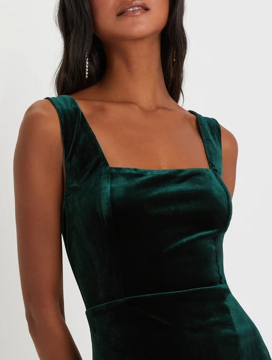 Emerald Green Velvet Sleeveless Midi Dress Party Dresses