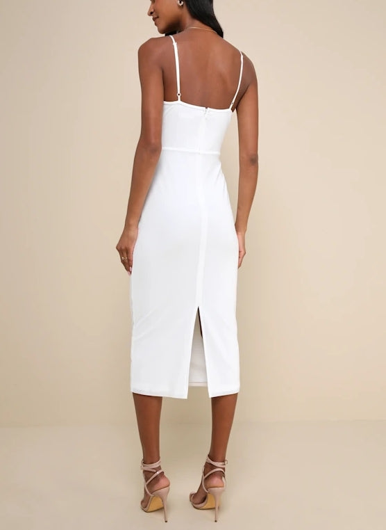 White Bodycon Spaghetti Strap Midi Dress Party Dresses