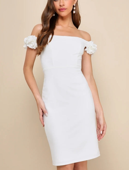 White Off-the-Shoulder Floral Strap Bodycon Mini Dress Party Dresses