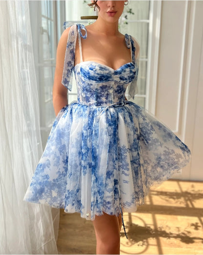 Cute A-Line Sky Blue Corset Sweetheart Mini Dress Homecoming Dress