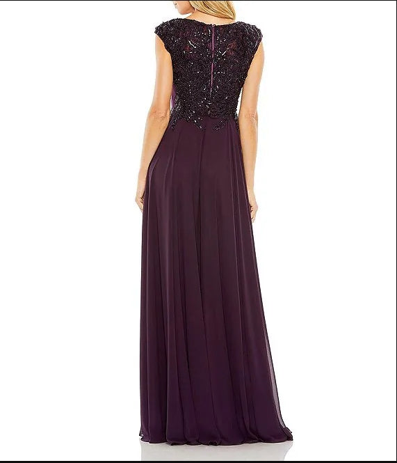 Beaded Applique Bodice V-Neck Sleeveless Long A-Line Gown Wedding Guest Party Dresses