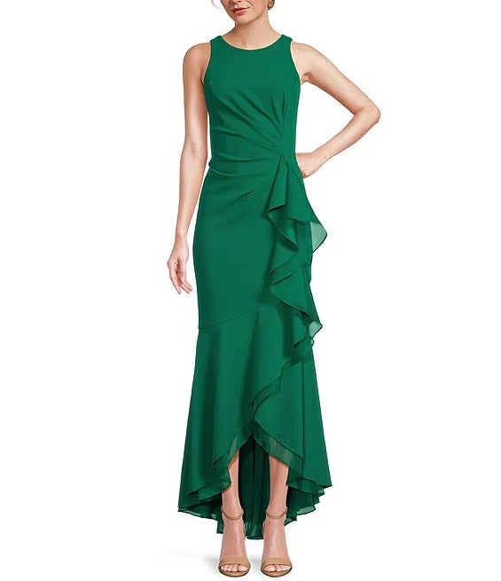 Crew Neck Sleeveless Ruffle High-Low Dress Sheath Chiffon Mother of the Bride Dresse