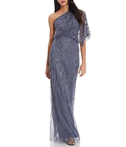 Sequin One Shoulder Illusion Sleeve Dress Sheath Sequins/Sparkling Wedding Guest Party Dresses