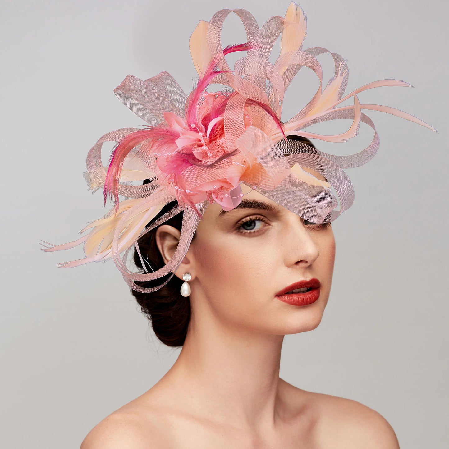 Fascinator Hats Net Mesh Headpiece Clip Headband with Feather Flower Floral Kentucky Derby Wedding Tea Party Horse Race Church Cocktail Vintage for Women